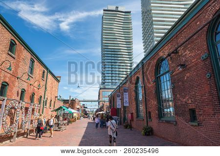Toronto, Canada - September 18, 2018: Distillery District (former Gooderham & Worts Distillery) - Hi