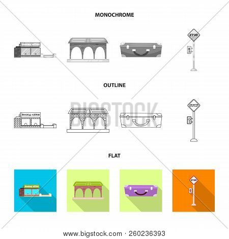 Vector Illustration Of Train And Station Symbol. Set Of Train And Ticket Vector Icon For Stock.
