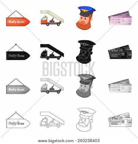 Vector Illustration Of Airport And Airplane Icon. Set Of Airport And Plane Vector Icon For Stock.