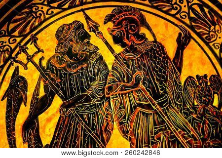 Athens, Greece - May 3, 2018 Poseiden Neptune Theseus Greek Warrior Greek Designs Ancient Replica Po