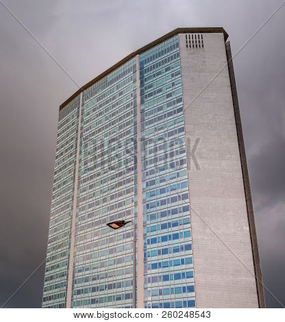 Milan, Italy - 09 May 2018: Skyscraper Pirelli Tower-pirellone- Against The Background Of Evening Ra