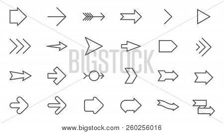 Thin Line Vector Arrows Icon Set. Flat Design Media Controls And Pointers  Collection  On White Back
