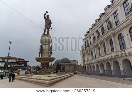 Skopje, Republic Of Macedonia - February 24, 2018: Philip Ii Of Macedon Monument In Skopje, Republic