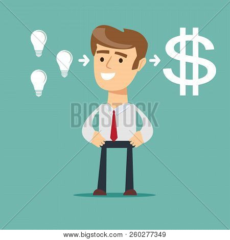 Businessman With Ideas . Stock Flat Vector Illustration.