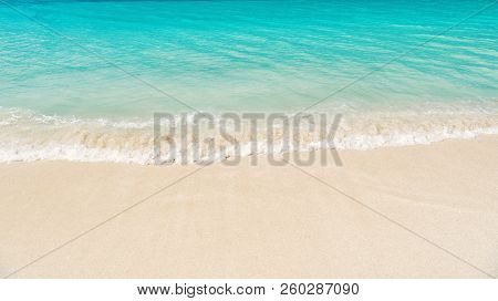 Beautiful Marine View On Aribbean Sea Coast Line With Clean Wavy Surf Ocean Water On Sandy Beach In 