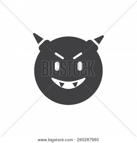 Devil Face Emoticon Vector Icon. Filled Flat Sign For Mobile Concept And Web Design. Angry Devil Emo