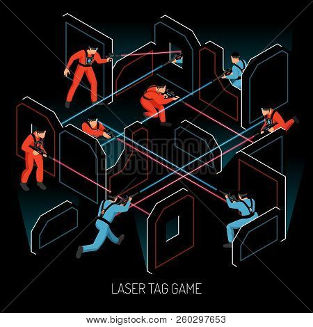 Laser Tag Real Action Kids Team Game Isometric Composition With Players Firing Infrared Sensitive Ta