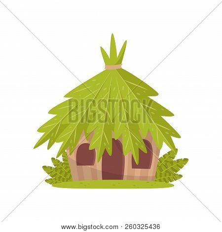 Small Hut In Tropical Jungle Vector Illustration On A White Background