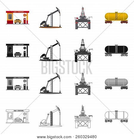 Vector Design Of Oil And Gas Sign. Collection Of Oil And Petrol Vector Icon For Stock.
