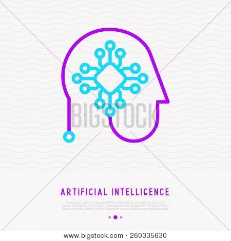 Artificial Intelligence Or Machine Learning Thin Line Icon, Chip In Head. Modern Vector Illustration