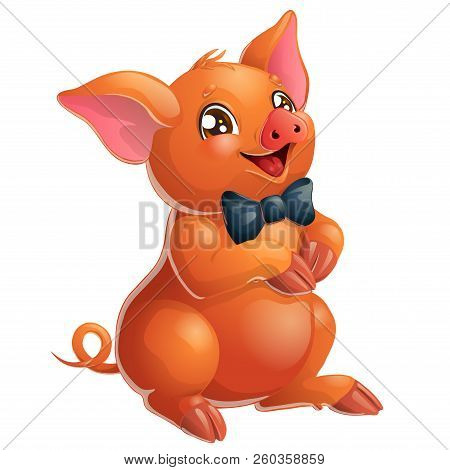 Lovely Red Pig And Bow On White