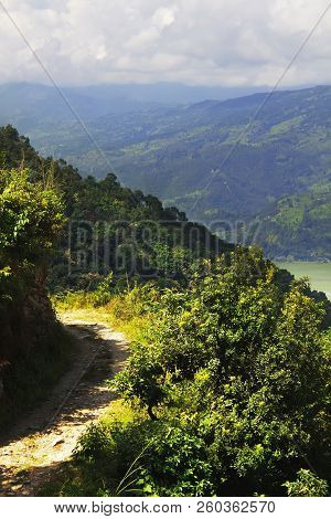 Mountain Trail In Himalayas. Natural Landscape. Pokhara, Nepal