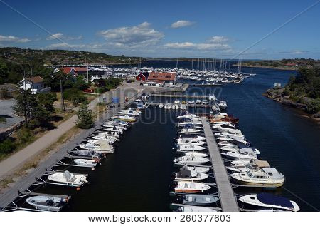 Marina of the Norwegian fishing town Hvaler . June 19,2018. Hvaler,Norway