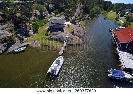 Marina of the Norwegian fishing town Hvaler . June 19,2018. Hvaler,Norway