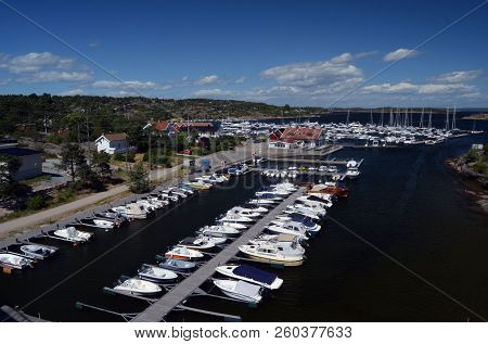 Marina of the Norwegian fishing town Hvaler . June 19,2018. Hvaler,Norway
