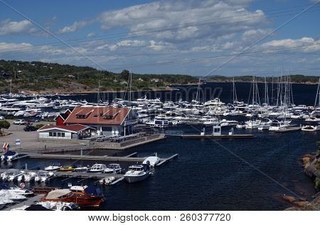 Marina of the Norwegian fishing town Hvaler . June 19,2018. Hvaler,Norway