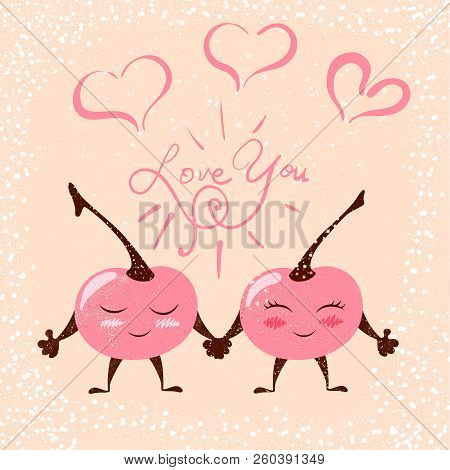 Cute Chery Love. Heart Illustration For Print T-shirt. Vector Eps 10