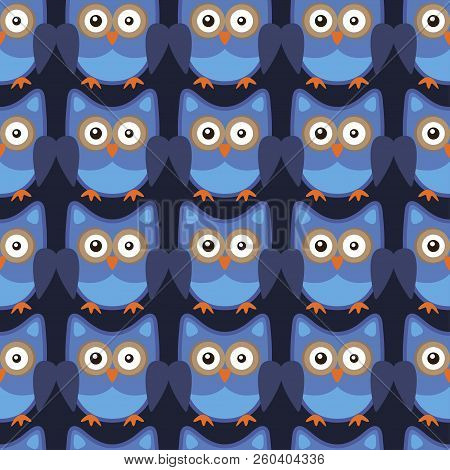 Owl Stylized Art Seemless Pattern Blue Colors