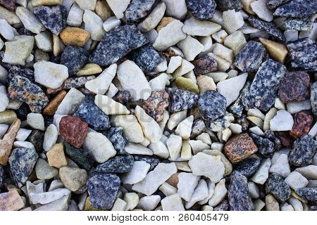Texture Of Ballast Layer Multicolored Bright Stones Close-up