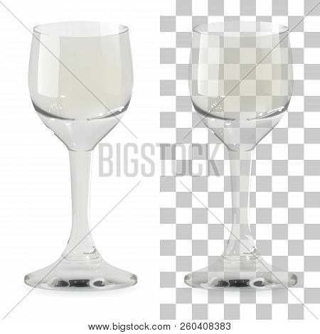 Vector Realistic Transparent And Isolated Whiskey Shot Glass. Alcohol Drink Glass Icon Illustration