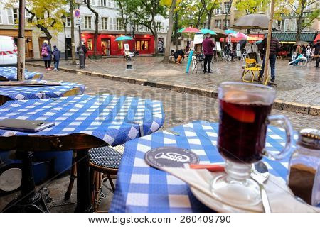 Paris, France - November 2017: Paris -  Open Air Artist Market At Tertre Square (place Du Tertre) In