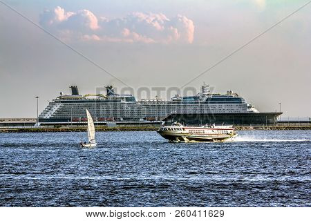 Saint-petersburg.russia.15 July 2018.view Of The Ships In The Shipping Channel In St. Petersburg