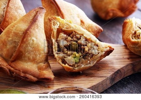 Vegetarian Samsa Or Samosas.indian Special Traditional Street Food Punjabi Samosa Or Coxinha, Croque