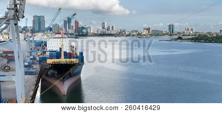Dar Es Salaam, Tanzania - February 21: Container Terminal And City Landscape In Port Of Dar Es Salaa