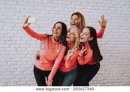 Health People Photo In Studio. Support All People. Caucasian Girl Selfie. Beautiful Day With Girl. C