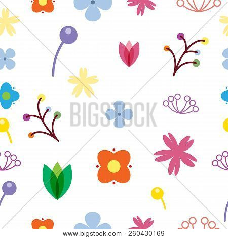 Flower Seamless Pattern On White Background, Stock Vector