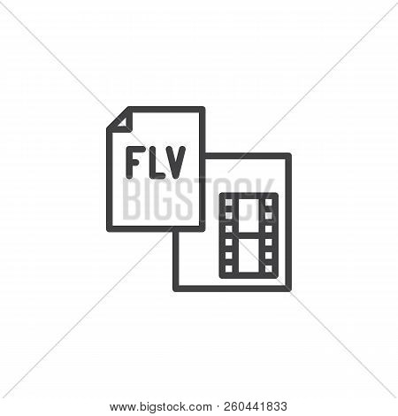 Flv File Format Outline Icon. Linear Style Sign For Mobile Concept And Web Design. Flv Animation Vid