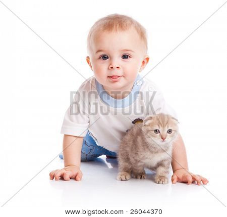 与小猫的婴儿。在白色背景上孤立