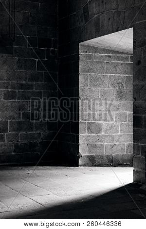 Scary View Of Hollow On Old Stone Wall In Church