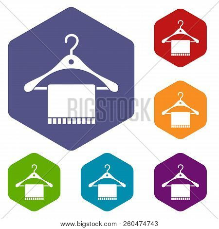 Scarf On Coat Hanger Icons Set Rhombus In Different Colors Isolated On White Background