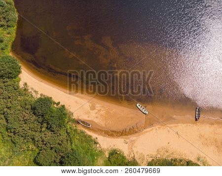 An Aerial View Of The Beach Of Scenic Lough Nafooey In The Connemara Region Of Ireland.