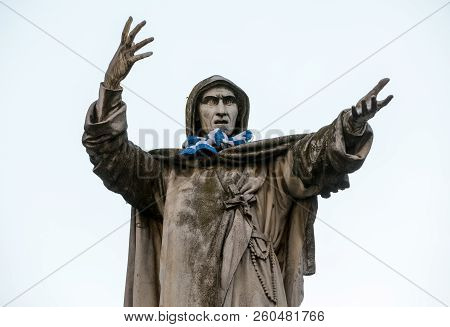 Statue Of Girolamo Savonarola In Ferrara In Emilia-romagna. Italy
