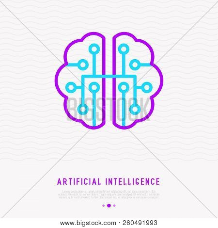 Artificial Intelligence Or Machine Learning Thin Line Icon. Modern Vector Illustration.