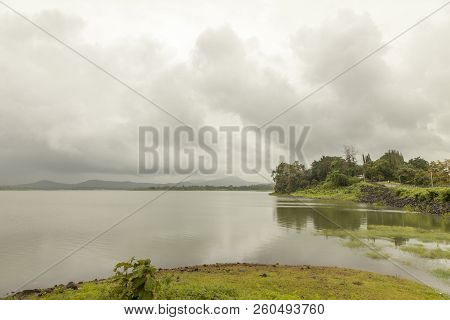 Landscape Of The Mountain Ranges Of Western Ghats At State Of Maharashtra Near Wakanda Dam In India.