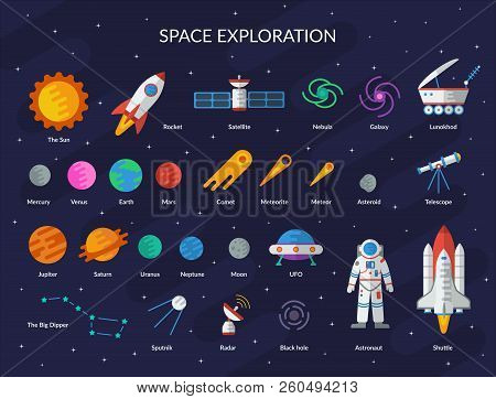 Big Space Set: Planets, The Sun, Comet, Meteorite, Rocket, Ufo, Satellite, Astronaut, Black Hole, Sh