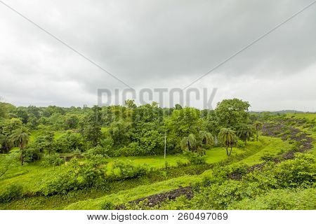 Landscape Of The Mountain Ranges Of Western Ghats At State Of Maharashtra Near Wakanda Dam In India.