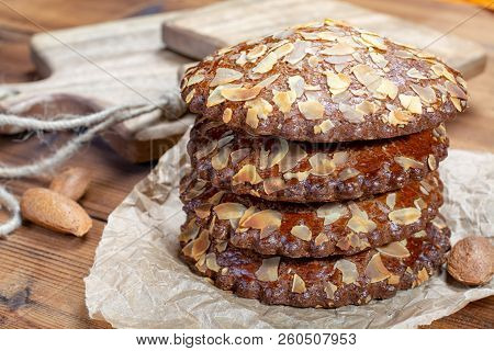 Sweet Dessert For Autumn Season, Dutch Filled Cookies With Marzipan And Almonds