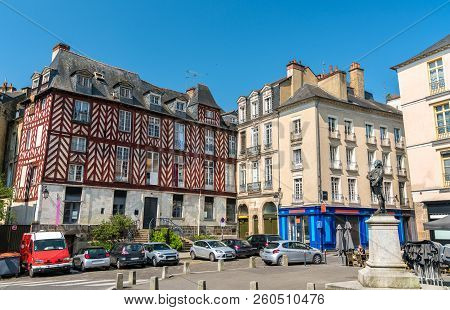 Traditional Half-timbered Houses In The Old Town Of Rennes - Brittany, France