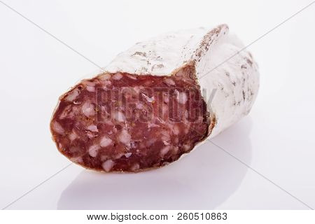 Saucisson Sec Delicious French Salami On A White Background