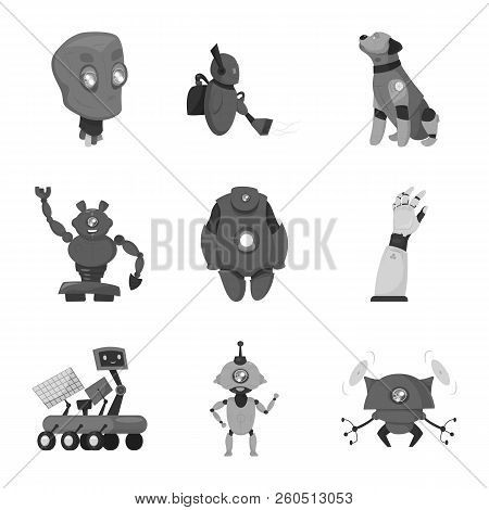 Vector Illustration Of Robot And Factory Sign. Set Of Robot And Space Stock Vector Illustration.