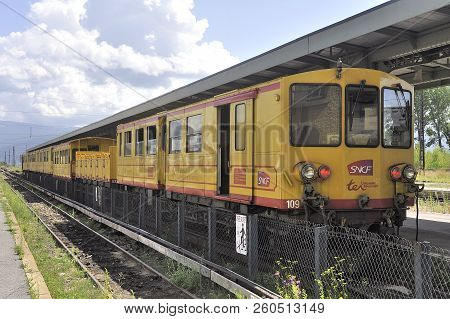 Latour De Carol - September 4, 2018: Small Yellow Train Regional Train Ter Of Languedoc Roussillon W