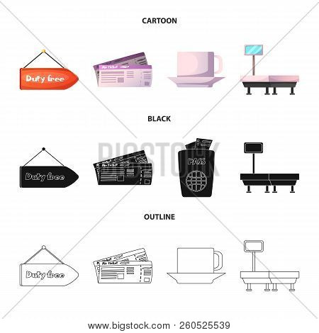 Vector Illustration Of Airport And Airplane Sign. Set Of Airport And Plane Vector Icon For Stock.