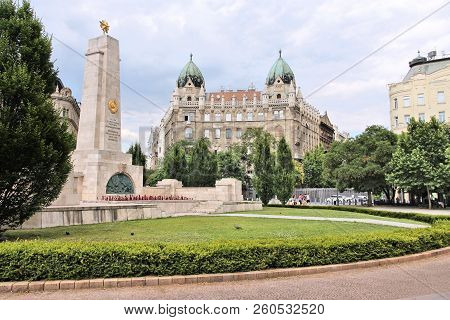 Budapest, Hungary - June 19, 2014: Szabadsag Square And Soviet War Memorial In Budapest. It Is The L