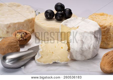 French Aoc Soft Cow Cheeses, Crumbly Langres With Washed Rind Structure, Sharp Pie Angloys, Camember