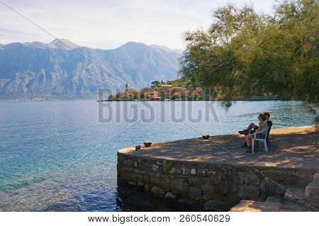 Mediterranean Landscape With Tourists, Admiring The Beautiful Scenery. Montenegro, Adriatic Sea. Vie
