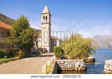 Sunny Mediterranean Town. Montenegro, Adriatic Sea, Bay Of Kotor. View Of Ancient Town Of Stoliv And